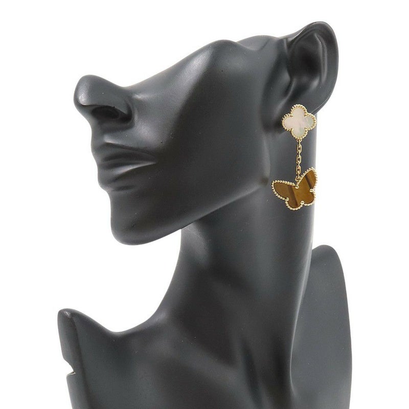 ヴァンクリーフ&アーペル ピアス ラッキー アルハンブラ イヤリング 2モチーフ タイガーズアイ/マザーオブパール K18YG VCARD79800