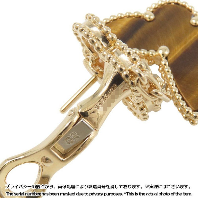 ヴァンクリーフ&アーペル ピアス ラッキー アルハンブラ イヤリング 2モチーフ タイガーズアイ/マザーオブパール K18YG VCARD79800