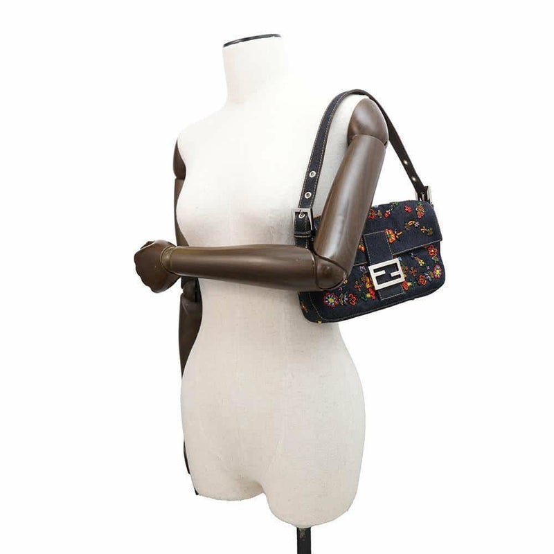 フェンディ ショルダーバッグ マンマバケット デニム ビーズ 26424 FENDI ワンショルダーバッグ フラワー