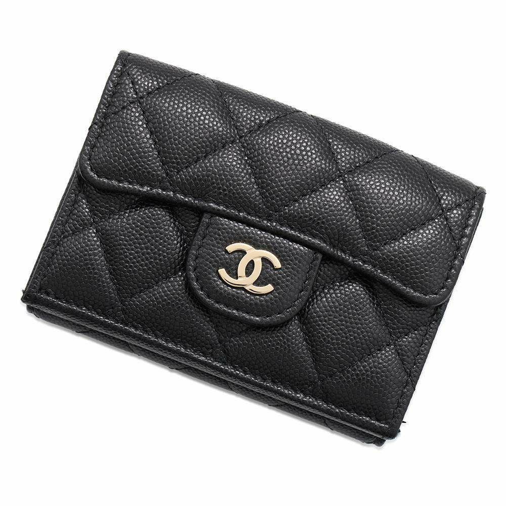 新品 シャネル CHANEL 3つ折り財布 スモールウォレット ブラック シャネル CHANEL 3つ折り財布 キャビアスキン MINI WALLET CHANEL