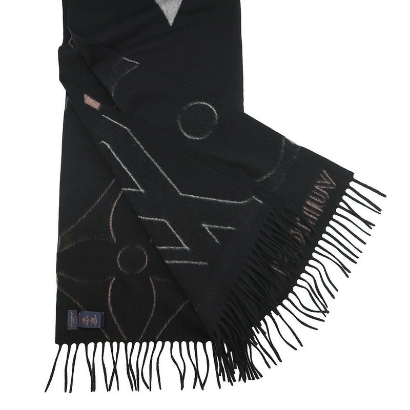 ルイヴィトン マフラー ジ アルティメット カシミヤ/ウール M76383 LOUIS VUITTON ストール ブラック 黒 白