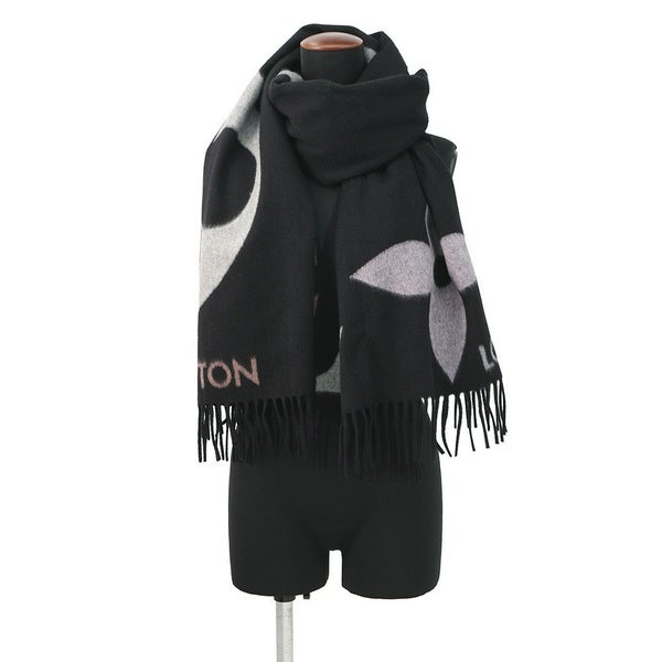 ルイヴィトン マフラー ジ アルティメット カシミヤ/ウール M76383 LOUIS VUITTON ストール ブラック 黒 白
