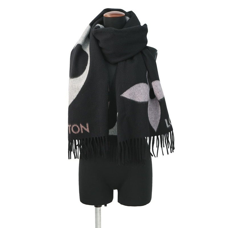 ルイヴィトン マフラー ジ アルティメット カシミヤ/ウール M76383 LOUIS VUITTON ストール ブラック 黒 白