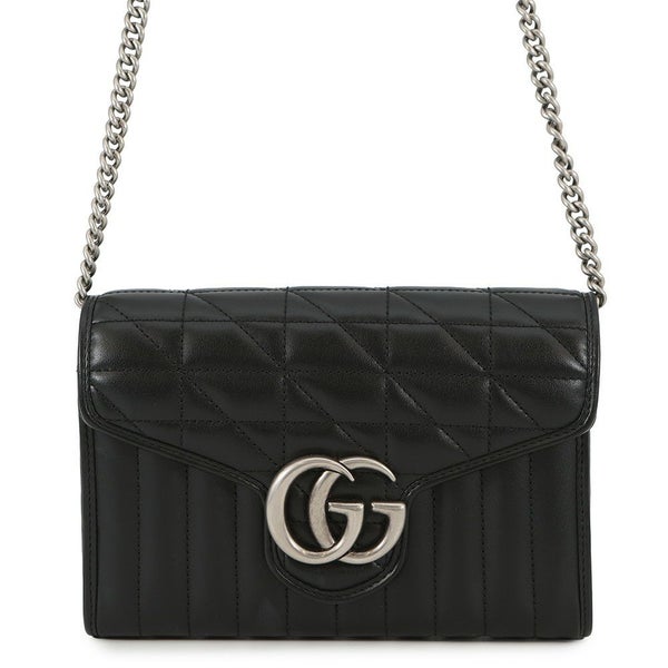 グッチ チェーンウォレット GGマーモント レザー 474575 GUCCI 財布 ダブルG 黒