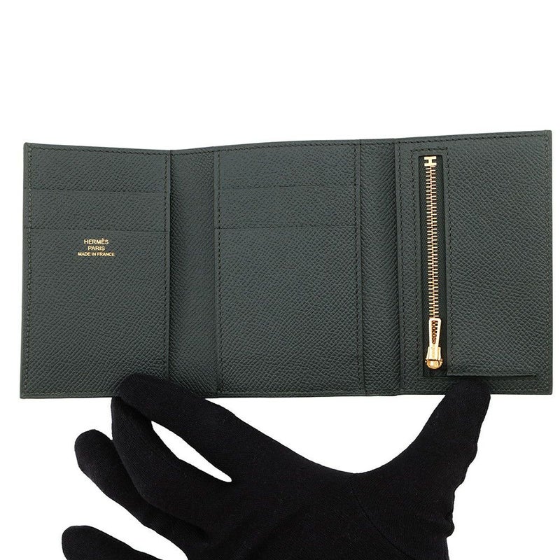 エルメス 三つ折り財布 ベアン コンビネ ヴェールフォンセ/ゴールド金具 エプソン K刻印 財布