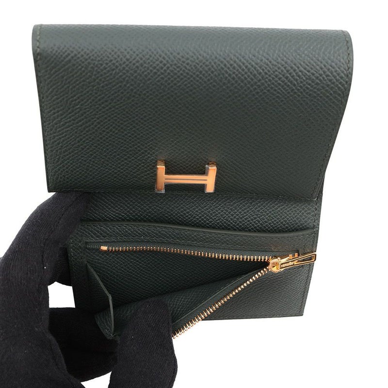 エルメス 三つ折り財布 ベアン コンビネ ヴェールフォンセ/ゴールド金具 エプソン K刻印 財布