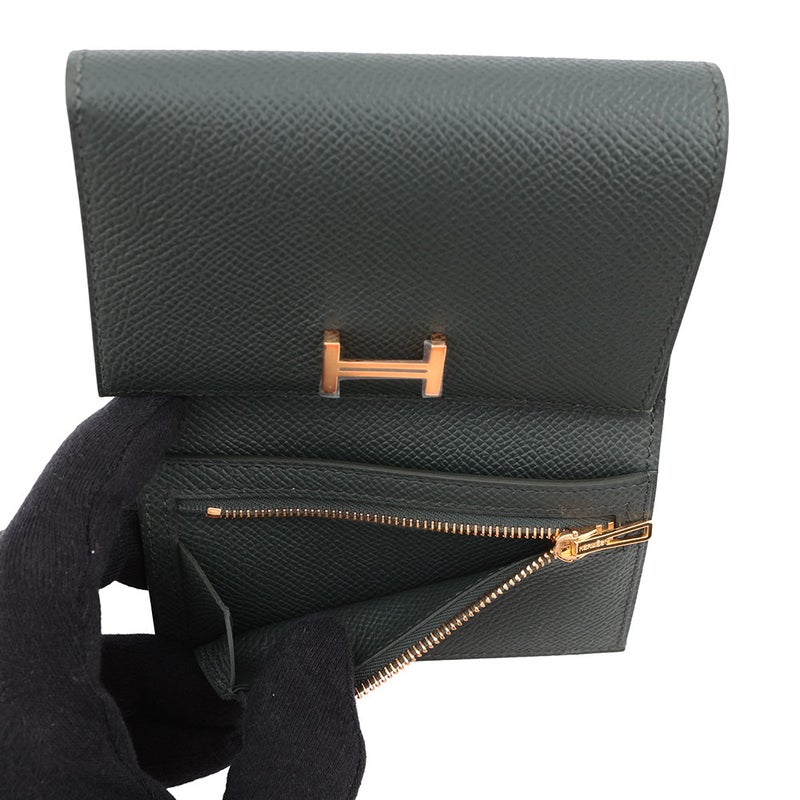 エルメス 三つ折り財布 ベアン コンビネ ヴェールフォンセ/ゴールド金具 エプソン K刻印 財布