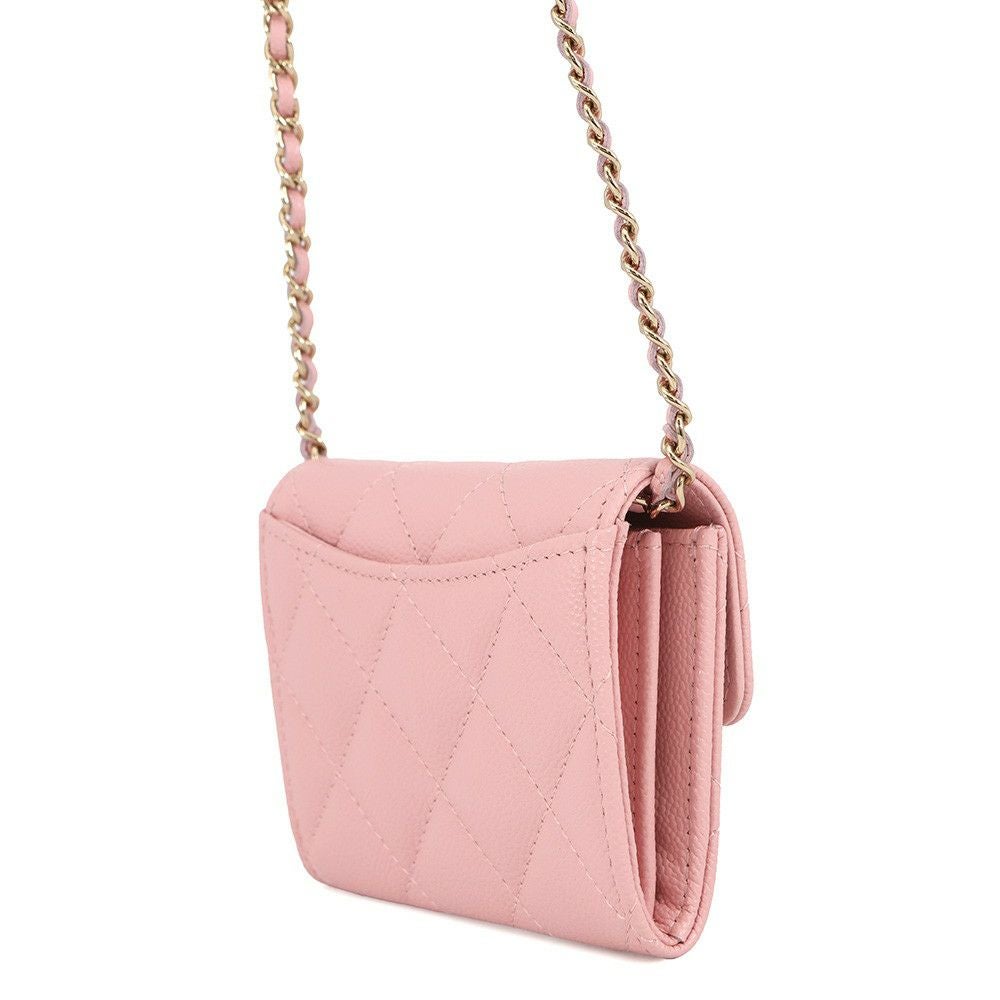 激安♡CHANEL♡マトラッセ♡カードミニ財布♡ピンク シャネル ミニチェーンウォレット カードケース マトラッセ キャビア