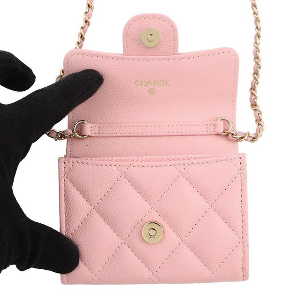 シャネル ミニチェーンウォレット カードケース マトラッセ キャビアスキン AP0238 CHANEL 財布