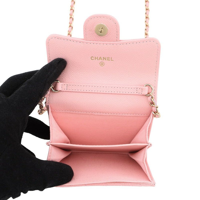 シャネル ミニチェーンウォレット カードケース マトラッセ キャビアスキン AP0238 CHANEL 財布