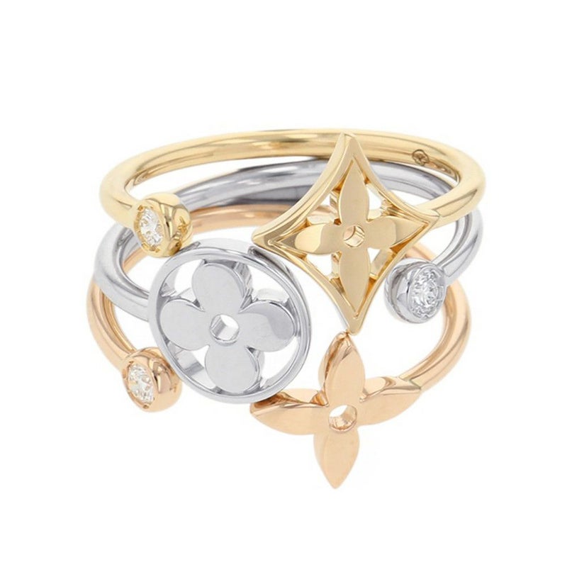 ルイヴィトン リング バーグ モノグラム イディール ダイヤモンド 3P 計約0.10ct K18PG/K18YG/K18WG サイズ51 Q9F15E 指輪