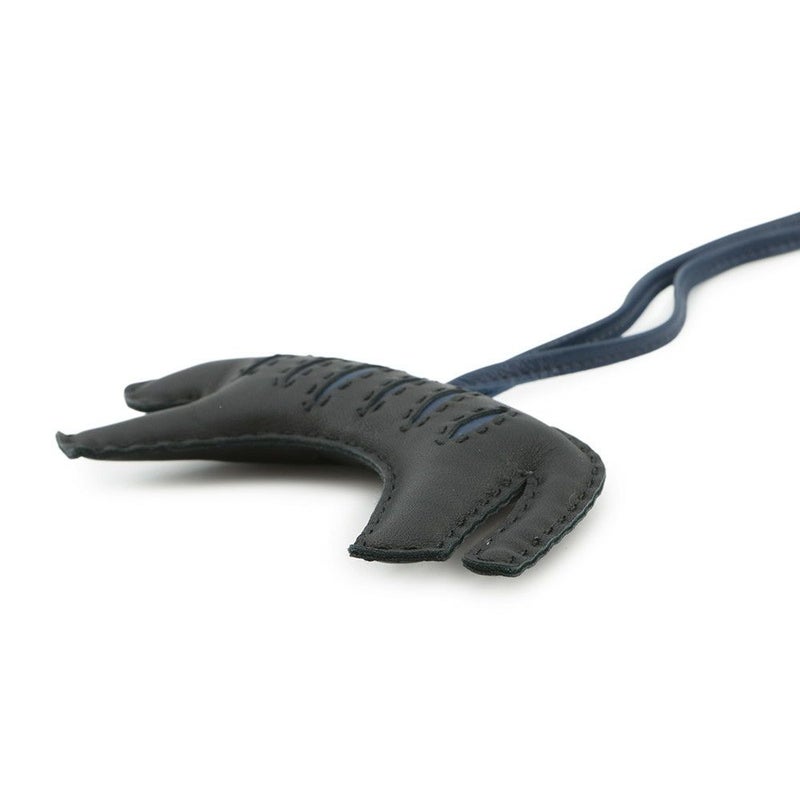 エルメス バッグチャーム ルールーチャーム ブラック/ブルーサフィール ラムスキン HERMES チャーム トラ Rooroo 黒