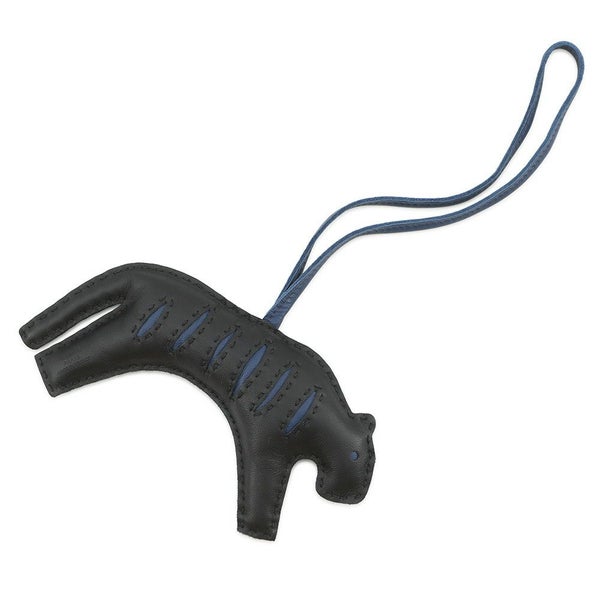 エルメス バッグチャーム ルールーチャーム ブラック/ブルーサフィール ラムスキン HERMES チャーム トラ Rooroo 黒