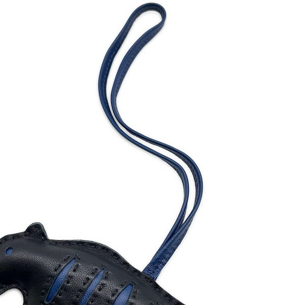 エルメス バッグチャーム ルールーチャーム ブラック/ブルーサフィール ラムスキン HERMES チャーム トラ Rooroo 黒