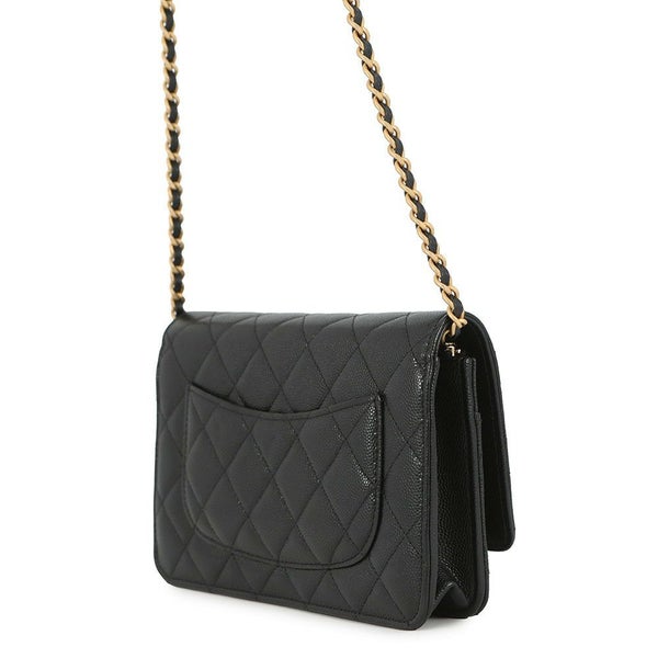 シャネル チェーンウォレット マトラッセ ココマーク キャビアスキン AP3516 CHANEL 黒