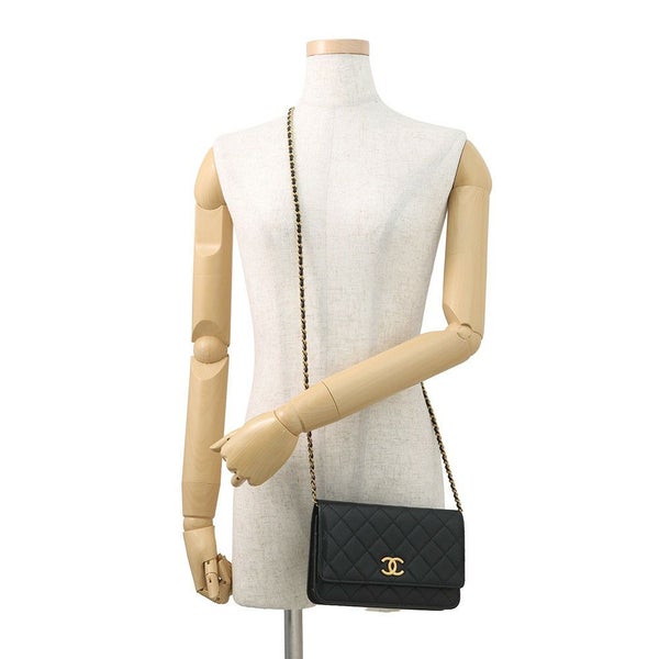 シャネル チェーンウォレット マトラッセ ココマーク キャビアスキン AP3516 CHANEL 黒
