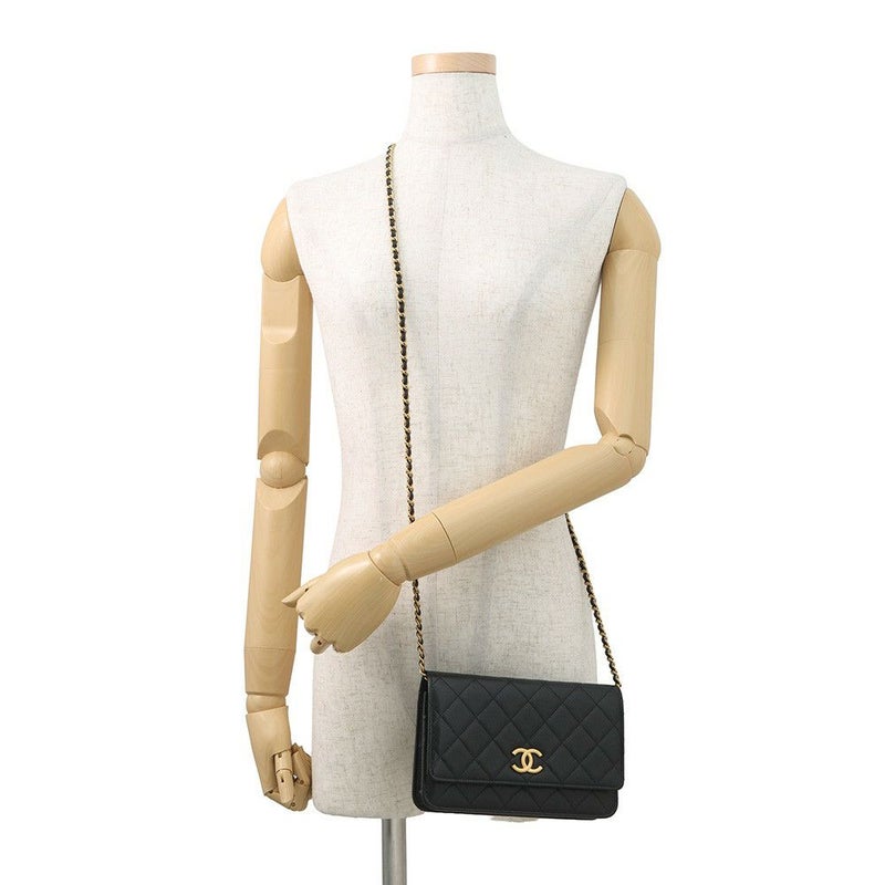 シャネル チェーンウォレット マトラッセ ココマーク キャビアスキン AP3516 CHANEL 黒