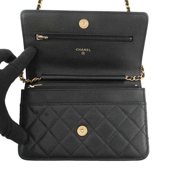 シャネル チェーンウォレット マトラッセ ココマーク キャビアスキン AP3516 CHANEL 黒