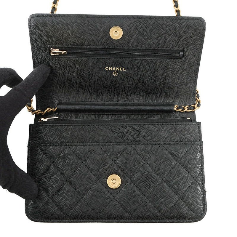 シャネル チェーンウォレット マトラッセ ココマーク キャビアスキン AP3516 CHANEL 黒
