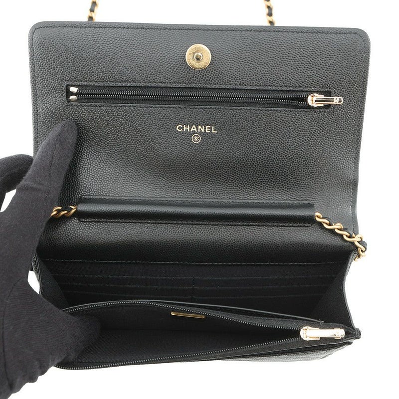 シャネル チェーンウォレット マトラッセ ココマーク キャビアスキン AP3516 CHANEL 黒