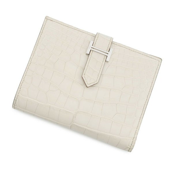 エルメス 二つ折り財布 ベアンコンパクト ベトン/シルバー金具 アリゲーターマット K刻印 財布