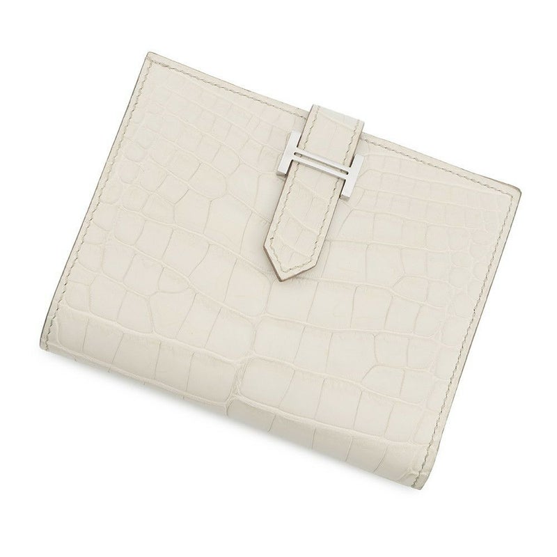 エルメス 二つ折り財布 ベアンコンパクト ベトン/シルバー金具 アリゲーターマット K刻印 財布