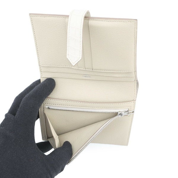 エルメス 二つ折り財布 ベアンコンパクト ベトン/シルバー金具 アリゲーターマット K刻印 財布