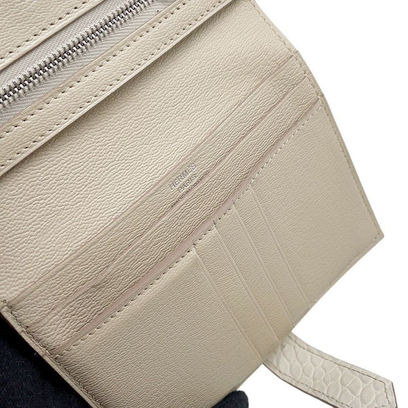 エルメス 二つ折り財布 ベアンコンパクト ベトン/シルバー金具 アリゲーターマット K刻印 財布