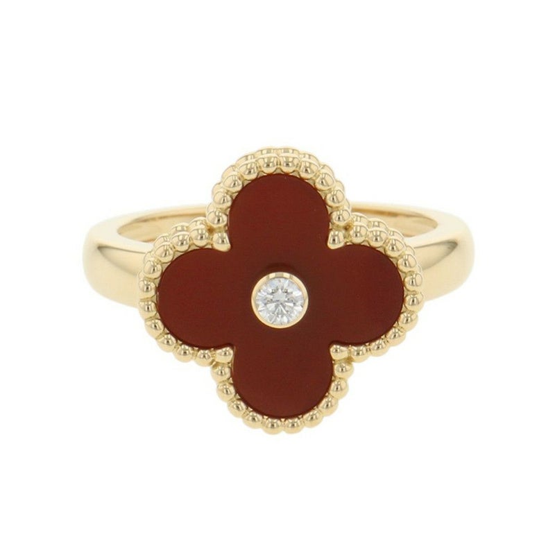 ヴァンクリーフ＆アーペル リング ヴィンテージ アルハンブラ カーネリアン/ダイヤ 1P 0.05ct K18YG サイズ53 VCARD40800 指輪