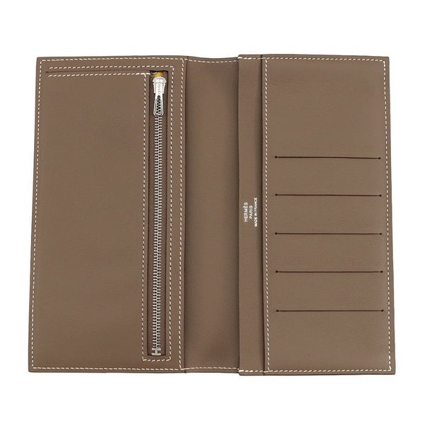 エルメス 二つ折り長財布 シチズンツイル ロング エトゥープ/シルバー金具 スイフト B刻印 メンズ