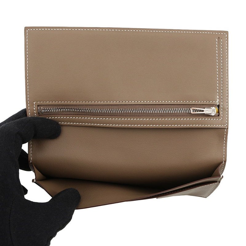 エルメス 二つ折り長財布 シチズンツイル ロング エトゥープ/シルバー金具 スイフト B刻印 メンズ
