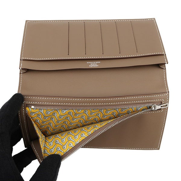 エルメス 二つ折り長財布 シチズンツイル ロング エトゥープ/シルバー金具 スイフト B刻印 メンズ