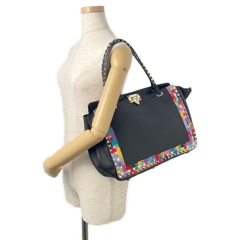 ヴァレンティノ・ガラヴァーニ トートバッグ ロックスタッズ レザー VALENTINO 2way 黒