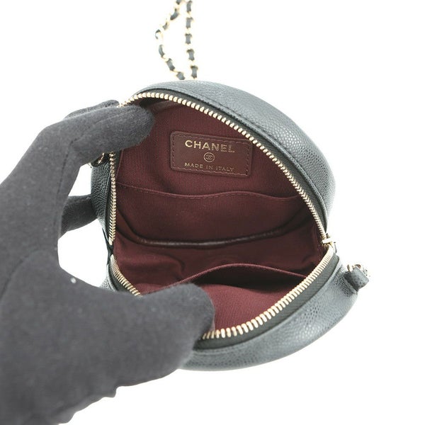 シャネル チェーンショルダーバッグ マトラッセ ココマーク ラウンド キャビアスキン A70657 CHANEL 黒