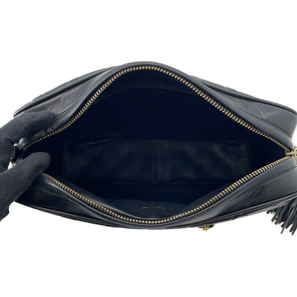 シャネル チェーンショルダーバッグ ココマーク マトラッセ フリンジ ラムスキン CHANEL 黒