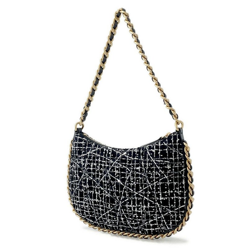 シャネル チェーンショルダーバッグ ココマーク マトラッセ ツイード ホーボーバッグ AS3631 CHANEL ハンドバッグ 黒 白