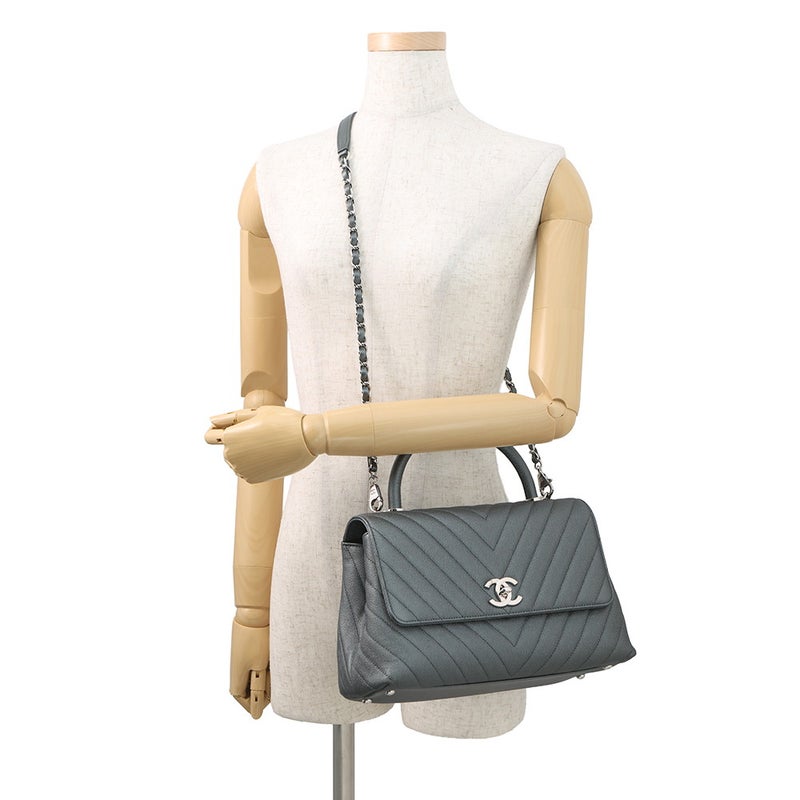 シャネル ハンドバッグ シェブロン ココマーク ハンドル ココハンドル キャビアスキン A92991 CHANEL 2wayショルダー