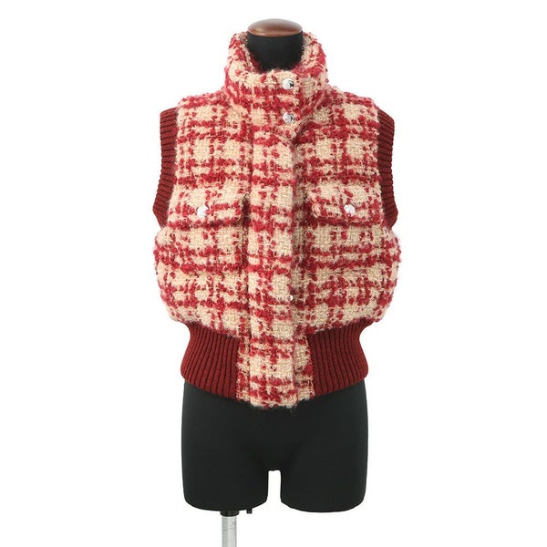 シャネル ダウンベスト ツイード ストライプ レディースサイズ34 モヘア ウール P77367 CHANEL アパレル アウター