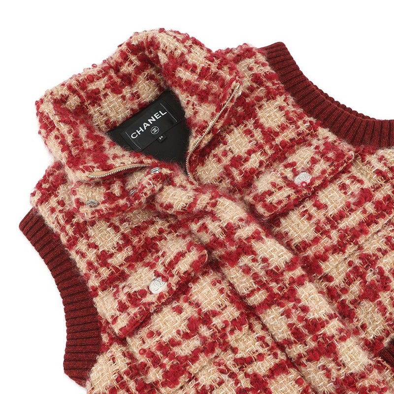 シャネル ダウンベスト ツイード ストライプ レディースサイズ34 モヘア ウール P77367 CHANEL アパレル アウター