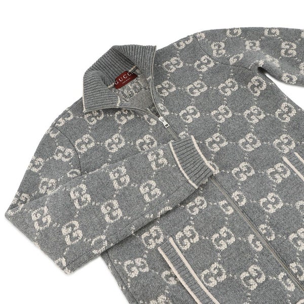 グッチ カーディガン GGジャガード ブークレステッチ ジップアップ レディースサイズM ウール 814285 GUCCI アパレル