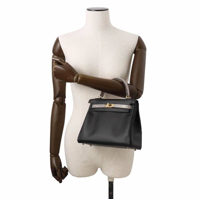 エルメス ハンドバッグ ケリー25 タッチ 内縫い ブラック/オンブレ/ゴールド金具 スイフト/リザードナチュラ W刻印 黒