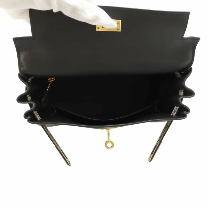 エルメス ハンドバッグ ケリー25 タッチ 内縫い ブラック/オンブレ/ゴールド金具 スイフト/リザードナチュラ W刻印 黒