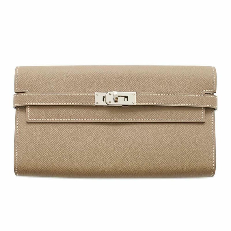 エルメス 長財布 ケリーウォレット ロング エトゥープ/シルバー金具 エプソン D刻印 財布