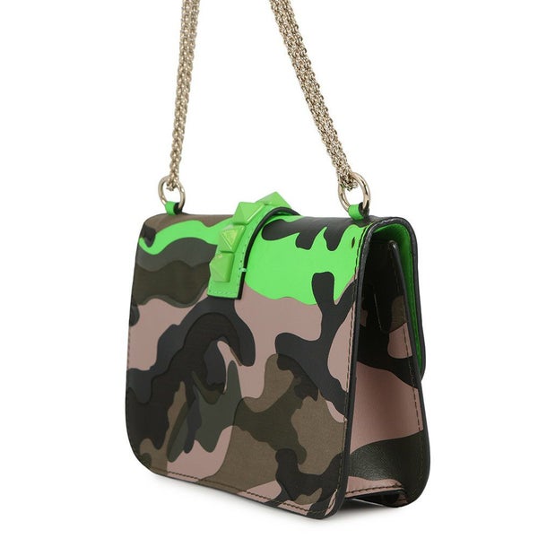 ヴァレンティノ・ガラヴァーニ チェーンショルダーバッグ グラムロック カモフラージュ キャンバス レザー VALENTINO