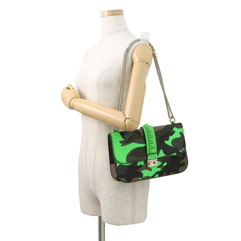 ヴァレンティノ・ガラヴァーニ チェーンショルダーバッグ グラムロック カモフラージュ キャンバス レザー VALENTINO