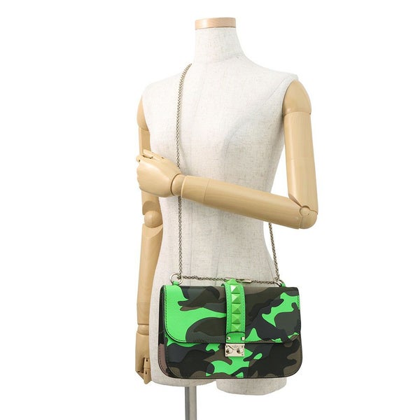 ヴァレンティノ・ガラヴァーニ チェーンショルダーバッグ グラムロック カモフラージュ キャンバス レザー VALENTINO