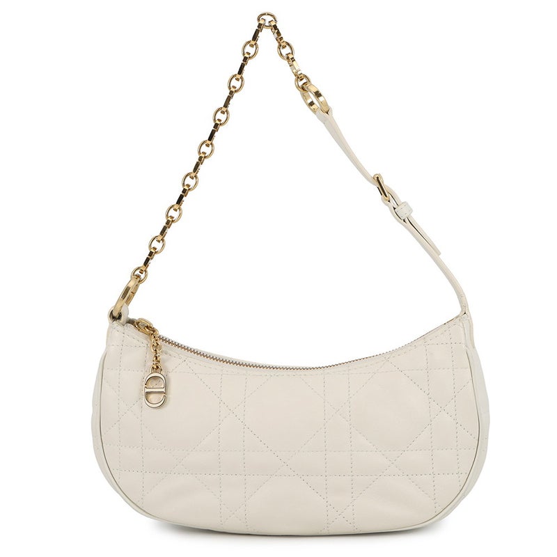 クリスチャン・ディオール チェーンショルダーバッグ マクロカナージュ CD ラウンジ ホーボーバッグ ラムスキン M22626FBE 白