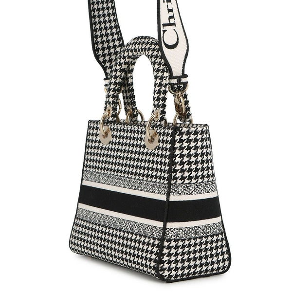ディオール ハンドバッグ LADY D-LITE ハウンドトゥース ミディアム キャンバス M0565ONGE 2way 白 黒 千鳥格子