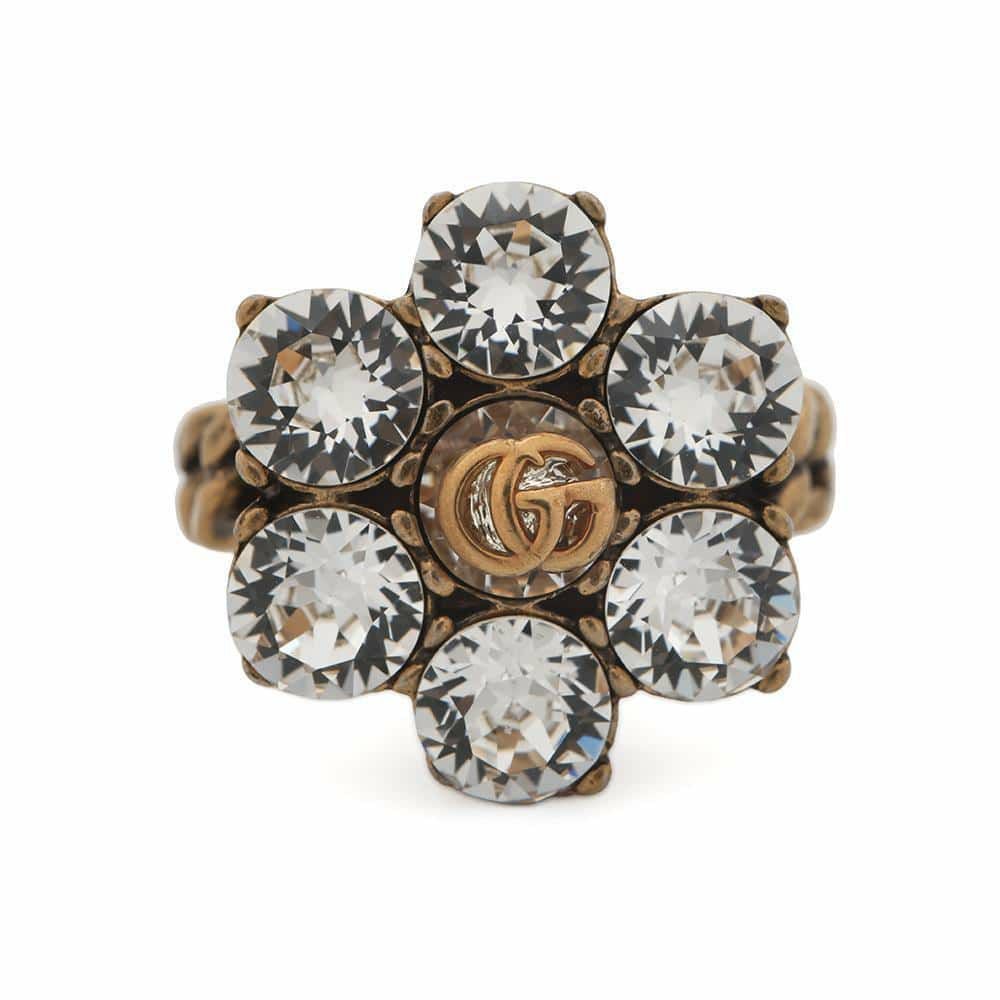 GUCCI グッチ　ゴールド　ビジュー　クリスタル　パイナップル リング　レア グッチ リング クリスタル ダブルG サイズM GUCCI アクセサリー 指輪 6