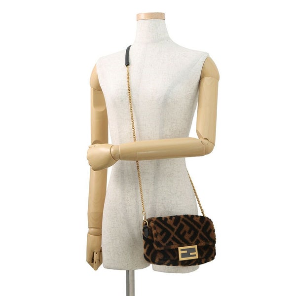 フェンディ ハンドバッグ ズッカ柄 バゲット ミニ ムートン/レザー 8BS017 FENDI 2wayショルダーバッグ